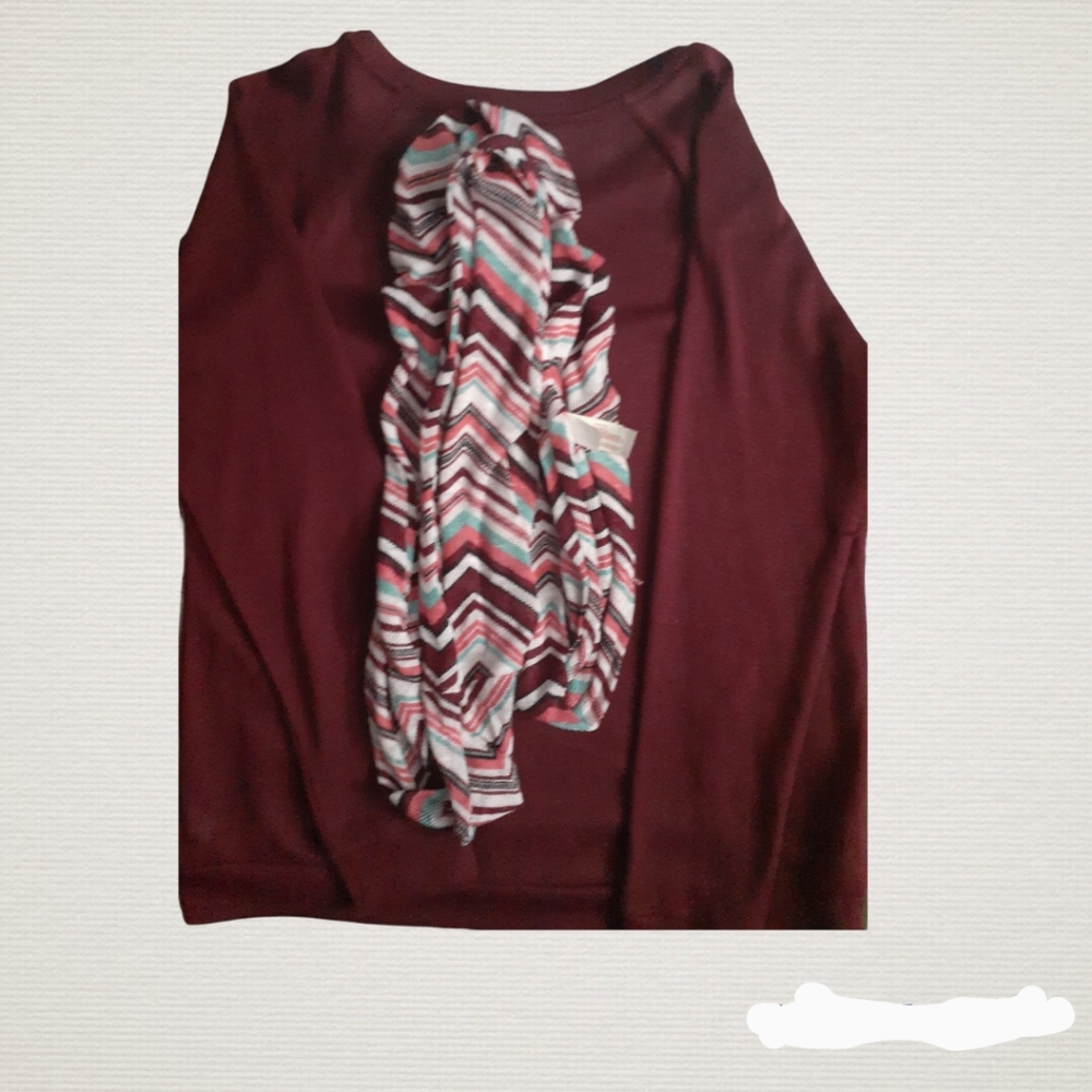Womens sz 15/17 Burgundy Gauze type sweater top with Scarf set nwotgs - Picture 7 of 11